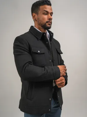 MANTEAU EN LAINE QUATRE POCHES NOIR