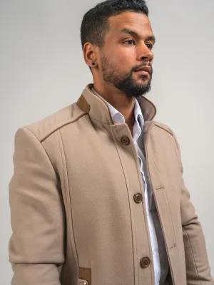 MANTEAU EN LAINE CRÈME ET CAMEL