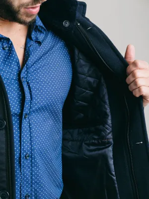 MANTEAU EN LAINE AVEC FOURRURE BLEU