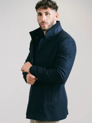 MANTEAU EN LAINE AVEC FOURRURE BLEU