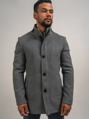 MANTEAU EN LAINE AVEC FOURRURE GRIS