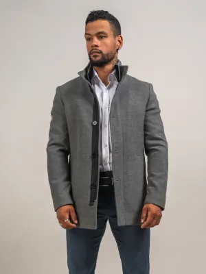MANTEAU EN LAINE AVEC FOURRURE GRIS
