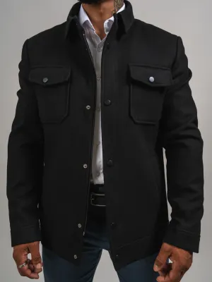 MANTEAU EN LAINE QUATRE POCHES NOIR