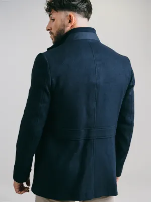 MANTEAU EN LAINE AVEC FOURRURE BLEU