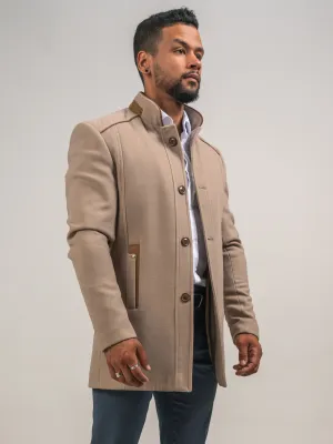 MANTEAU EN LAINE CRÈME ET CAMEL